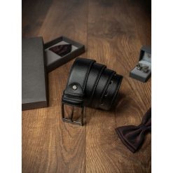 Pasek męski skórzany Rovicky PWN-01-ARS 95cm czarny - 95. Czarne paski męskie w paski, ze skóry, eleganckie. Za 34,99 zł.