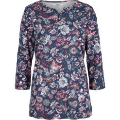 Shirt z dekoltem henley bonprix ciemnoniebiesko-koralowy "paisley". Niebieskie koszulki damskie bonprix, bez wzorów, bez kołnierzyka, bez rękawów. Za 49,99 zł.