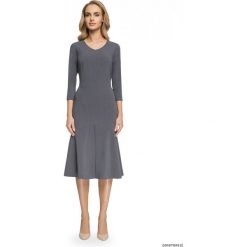 Sukienka midi fason rybki - szara (S-083). Szare sukienki damskie Pakamera, s, bez wzorów, z elastanu, eleganckie, bez kołnierzyka, bez rękawów, midi. Za 165,00 zł.
