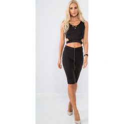 Czarny Komplet Spódniczka Crop Top TA6130. Czarne topy damskie marki Fasardi, l, bez wzorów. Za 63,20 zł.