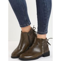 Khaki Botki Favourable. Brązowe botki damskie na zamek marki Born2be, z materiału, na płaskiej podeszwie, na zamek. Za 109,99 zł.