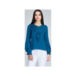 Bluzka M609 Morski. Niebieskie bluzki damskie FIGL, xl, bez wzorów, eleganckie, bez kołnierzyka, z długim rękawem. Za 129,00 zł.
