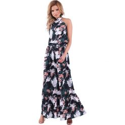 Sukienka w kolorze granatowym ze wzorem. Niebieskie sukienki damskie Modne letnie stylizacje, xs, bez wzorów, ze stójką, bez rękawów, maxi. W wyprzedaży za 139,95 zł.