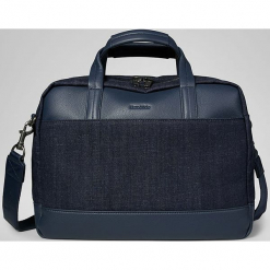 Skórzana torba w kolorze granatowym na laptopa - 45 x 42 x 12 cm. Niebieskie torby na laptopa marki Marc O'Polo, w paski, z bawełny. W wyprzedaży za 409,95 zł.