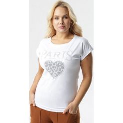 Biały T-shirt Raine. Białe t-shirty damskie Born2be, xl, z nadrukiem, z jeansu, klasyczne, z okrągłym kołnierzem. Za 39,99 zł.