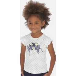 Mayoral - T-shirt dziecięcy 92-134 cm. Niebieskie bluzki dziewczęce Mayoral, z nadrukiem, z elastanu, z okrągłym kołnierzem, z krótkim rękawem, krótkie, bez kaptura. Za 78,90 zł.