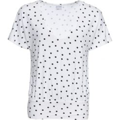 Shirt w kropki bonprix biało-czarny w kropki. Białe koszulki damskie bonprix, bez wzorów, z dekoltem w serek, bez rękawów. Za 37,99 zł.