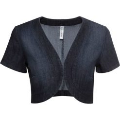 Bolerko dżinsowe bonprix ciemny denim. Niebieskie bolerka i narzutki damskie bonprix, z haftami, z denimu, bez rękawów. Za 44,99 zł.
