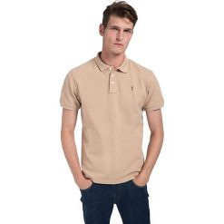 Koszulka polo w kolorze beżowym. Brązowe koszulki męskie Polo Club Men, s, z haftami, z bawełny, polo, bez rękawów. W wyprzedaży za 99,95 zł.