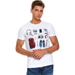 T-shirt z nadrukiem. Białe t-shirty męskie Top Secret, na zimę, xl, z nadrukiem, z bawełny, bez kołnierzyka, krótkie. W wyprzedaży za 14,99 zł.