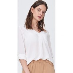 Gładka koszula oversize z wiskozy - Kremowy. Białe koszule damskie Sinsay, s, bez wzorów, z wiskozy, bez kołnierzyka, bez rękawów. Za 39,99 zł.