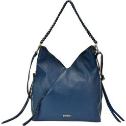 Skórzana torebka w kolorze niebieskim - (S)35 x (W)40 x (G)14 cm. Niebieskie torebki klasyczne damskie Bosccolo, w paski, ze skóry. W wyprzedaży za 399,95 zł.
