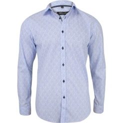 Błękitna Koszula Wizytowa, Elegancka - BELLO - Taliowana, Długi Rękaw, Paisley KSDWBELLOBS024. Niebieskie koszule męskie Bello, bez wzorów, z bawełny, eleganckie, bez kołnierzyka, z długim rękawem. Za 109,00 zł.
