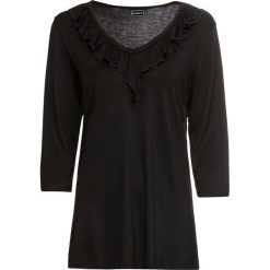 Shirt bonprix czarny. Czarne koszulki damskie bonprix, bez wzorów, eleganckie, z dekoltem w serek, bez rękawów. Za 54,99 zł.