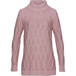 Sweter dzianinowy w warkocze bonprix różowobrązowy. Różowe swetry damskie bonprix, bez wzorów, z dzianiny, bez rękawów, bez kaptura. Za 109,99 zł.