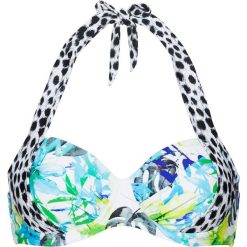 Biustonosz bikini na fiszbinach bonprix niebiesko-zielony z nadrukiem. Niebieskie stroje kąpielowe damskie bonprix, z nadrukiem. Za 69,99 zł.