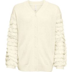Sweter rozpinany z rękawami z frędzlami bonprix kremowy. Brązowe swetry damskie bonprix, bez wzorów, bez rękawów, bez kaptura. Za 54,99 zł.