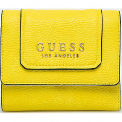 Guess Jeans - Portfel. Żółte portfele damskie Guess Jeans, z aplikacjami, z jeansu. W wyprzedaży za 199,90 zł.