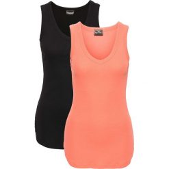 Top (2 szt.) bonprix łososiowy + czarny. Pomarańczowe bluzki damskie bonprix, bez wzorów, z dekoltem w serek, bez rękawów. Za 59,98 zł.
