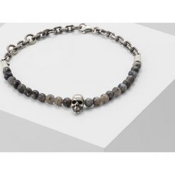 Northskull SKULL BEAD AND CHAIN BRACELET Bransoletka black/labradorite/silvercoloured. Szare bransoletki męskie marki Northskull. Za 609,00 zł.