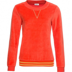 Bluza z dzianiny welurowej nicki bonprix czerwona pomarańcza. Brązowe bluzy damskie bonprix, z dzianiny. Za 89,99 zł.
