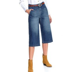 Spodnie jeansowe culotte o długości siedem ósmych. Niebieskie spodnie damskie Top Secret, s, z jeansu. W wyprzedaży za 59,99 zł.