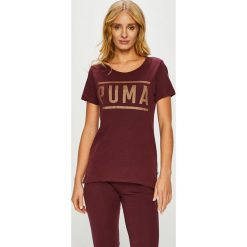 Puma - Top. Brązowe topy damskie marki Puma, m, z nadrukiem, z bawełny, z okrągłym kołnierzem. W wyprzedaży za 79,90 zł.