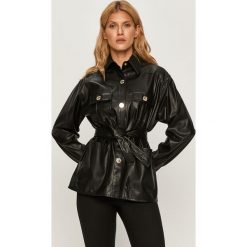 Pinko - Koszula. Czarne bluzki damskie Pinko, na co dzień, w paski, ze skóry, klasyczne, z włoskim kołnierzykiem, z długim rękawem. Za 1299,00 zł.