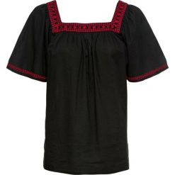 Bluzka z haftem bonprix czarno-czerwony. Czarne bluzki damskie bonprix, z haftami, bez kołnierzyka, z krótkim rękawem. Za 99,99 zł.