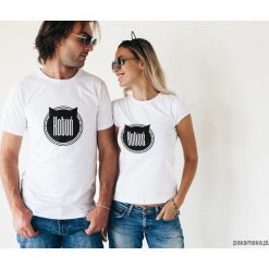 Koszulki dla par - kotuń i kotuś. Szare t-shirty damskie Pakamera, m, z napisami. Za 109,00 zł.