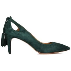 Buty ślubne damskie: Skórzane czółenka w kolorze zielonym