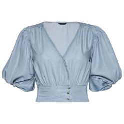 Bluzka Guess Jody W02H29 D3ZW2. Niebieskie bluzki damskie Guess, s, z aplikacjami, z lyocellu, bez kołnierzyka, bez rękawów. W wyprzedaży za 299,00 zł.