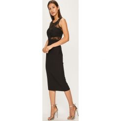 Answear - Sukienka. Czarne sukienki damskie ANSWEAR, s, z aplikacjami, z elastanu, eleganckie, z okrągłym kołnierzem, bez rękawów, midi, dopasowane. W wyprzedaży za 159,90 zł.