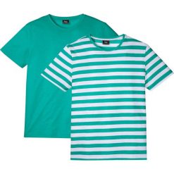 T-shirt (2 szt.) bonprix szmaragdowy melanż + szmaragdowy melanż - biały w paski. Zielone koszulki męskie bonprix, xl, w paski, bez kołnierzyka. Za 65,98 zł.
