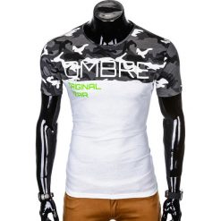 T-shirty męskie: T-SHIRT MĘSKI Z NADRUKIEM S1003 - SZARY/MORO