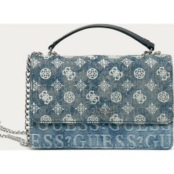 Guess Jeans - Torebka. Niebieskie listonoszki damskie Guess Jeans, w paski, z bawełny, na ramię, bez dodatków. Za 589,90 zł.