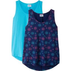 Top (2 szt.) bonprix kobaltowo-turkusowy. Niebieskie bluzki dziewczęce bonprix, na lato, z nadrukiem, bez kołnierzyka, bez rękawów, bez kaptura. Za 45,98 zł.