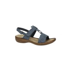 Sandały Rieker Niebieskie sandały z cyrkoniami 60843-14. Czarne sandały damskie marki Rieker, z materiału. Za 218,99 zł.