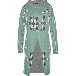 Długi sweter rozpinany bonprix zielono-ciemnoniebieski. Zielone swetry damskie bonprix, bez wzorów, z długim rękawem, długie, bez kaptura. Za 119,99 zł.
