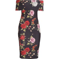 Sukienki: Missguided BARDOT BODYCON MIDI DRESS WITH CUT OUT BACK FLORAL Sukienka etui black