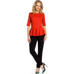 LANA Elegancka bluzka z baskinką - czerwona. Czerwone bluzki wizytowe marki Moe, m, z dzianiny, eleganckie. Za 89,00 zł.