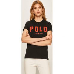 Polo Ralph Lauren - T-shirt. Czarne bluzki damskie Polo Ralph Lauren, s, z aplikacjami, z bawełny, z okrągłym kołnierzem. Za 299,90 zł.
