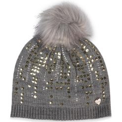 Czapka GUESS - AW8216 WOL01 GRY. Szare czapki damskie Guess, z aplikacjami, z wełny. Za 189,00 zł.