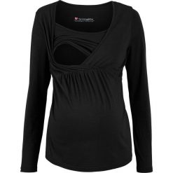 Shirt ciążowy i do karmienia bonprix czarny. Czarne bluzki ciążowe bonprix, bez wzorów, bez kołnierzyka, bez rękawów. Za 74,99 zł.