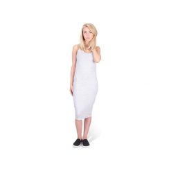Sukienka Szara Miss Grey. Szare sukienki damskie marki Ortizo, l, bez wzorów, z bawełny, eleganckie, bez kołnierzyka, bez rękawów, dopasowane. Za 139,00 zł.