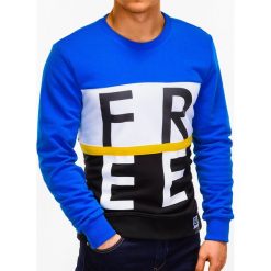 Bluza męska bez kaptura z nadrukiem B928 - niebieska. Niebieskie bluzy męskie Ombre Clothing, s, z nadrukiem, z bawełny, z kapturem, bez rękawów, bez kaptura. Za 39,00 zł.