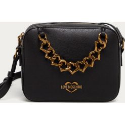Love Moschino - Torebka. Czarne listonoszki damskie Love Moschino, w paski, ze skóry ekologicznej, na ramię, małe, z aplikacjami. Za 719,90 zł.