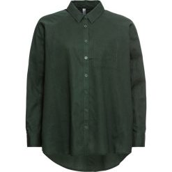 Bluzka oversize z domieszką lnu bonprix zielony. Zielone koszulki damskie bonprix, bez wzorów, bez kołnierzyka, bez rękawów. Za 37,99 zł.