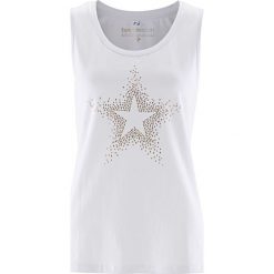 Top bonprix biało-złoty. Białe topy damskie bonprix, bez wzorów, bez kołnierzyka. Za 34,99 zł.