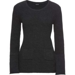 Sweter dzianinowy z rozkloszowanymi rękawami bonprix ciemnoszary melanż. Szare bez kategorii bonprix, z dzianiny. Za 79,99 zł.
